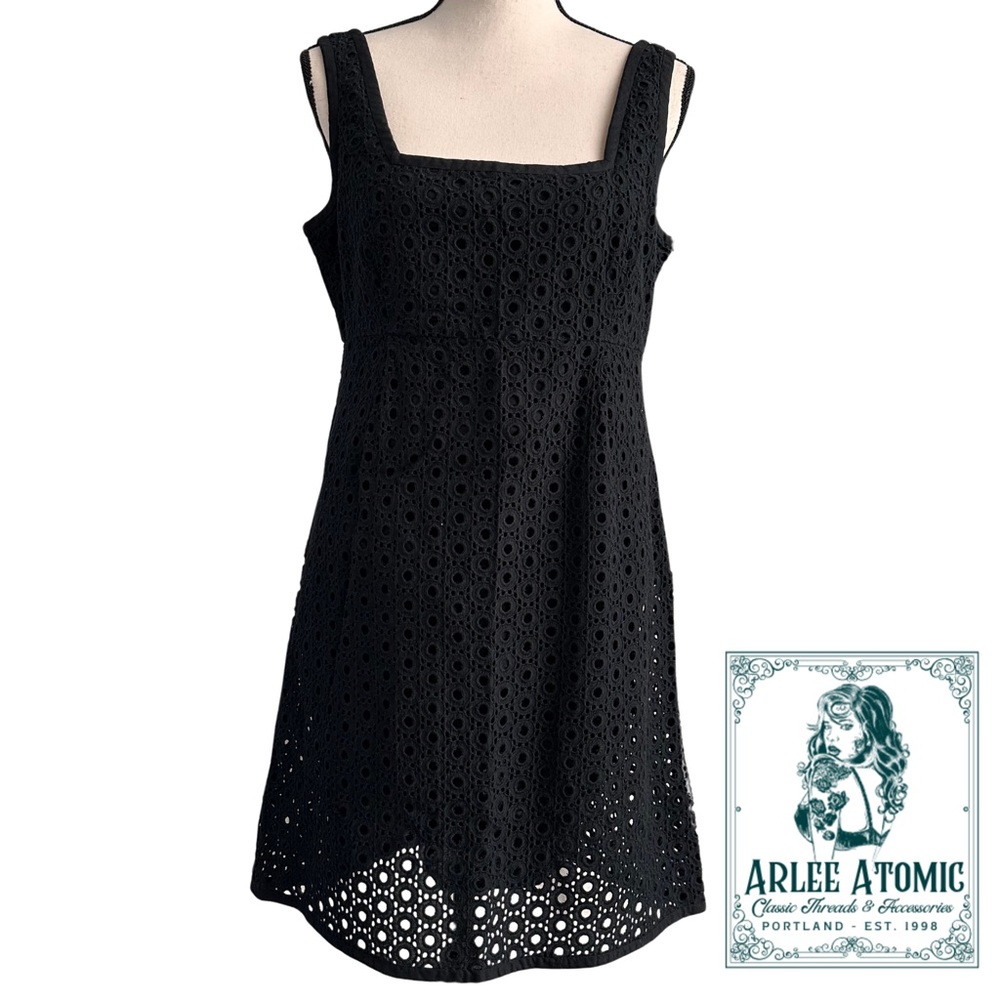 Nine West 100% Cotton Black Eyelet cut fitted dress